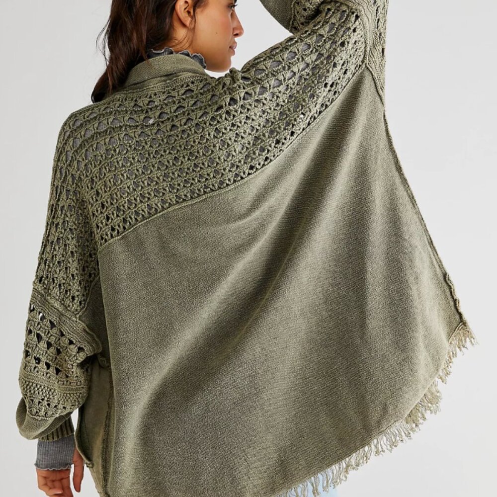 Free People Olive Green Crochet Sleeve Cardigan - Picture 4 of 4